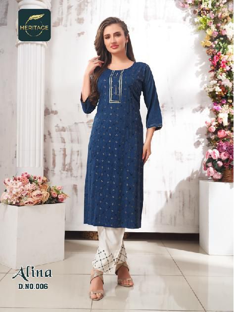 Heritage Alina Fancy Wear Wholesale Kurti With Bottom Catalog
